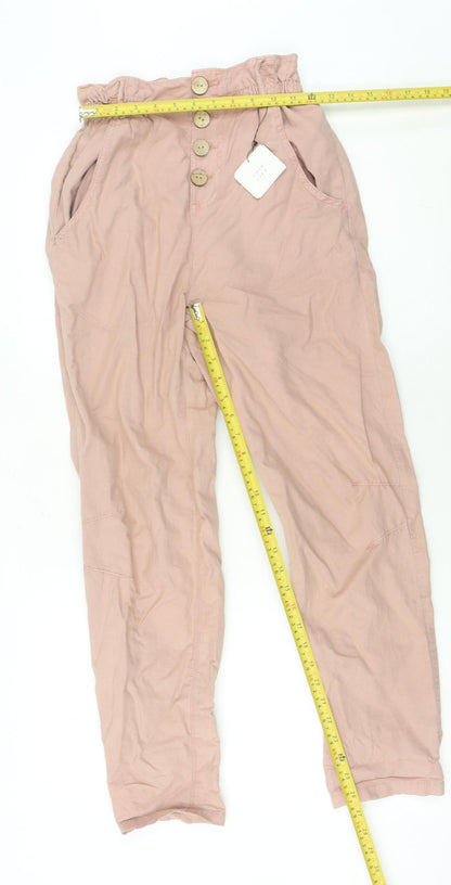 Womens UK Size 6 Zara Relaxed Fit Paperbag Pink Trousers