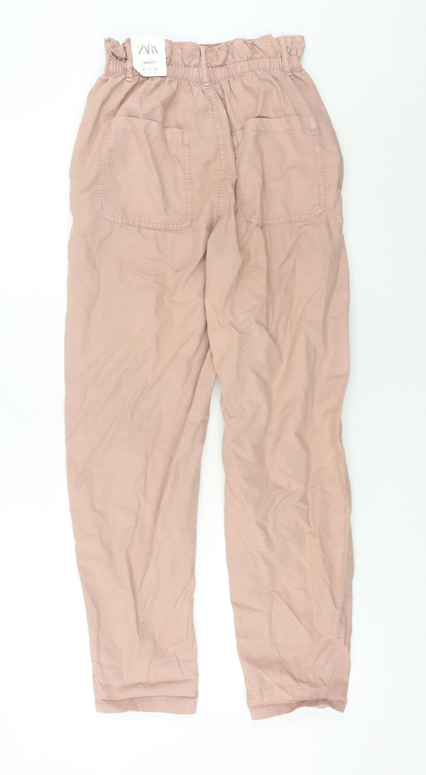 Womens UK Size 6 Zara Relaxed Fit Paperbag Pink Trousers
