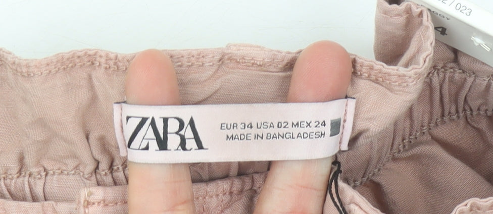Womens UK Size 6 Zara Relaxed Fit Paperbag Pink Trousers