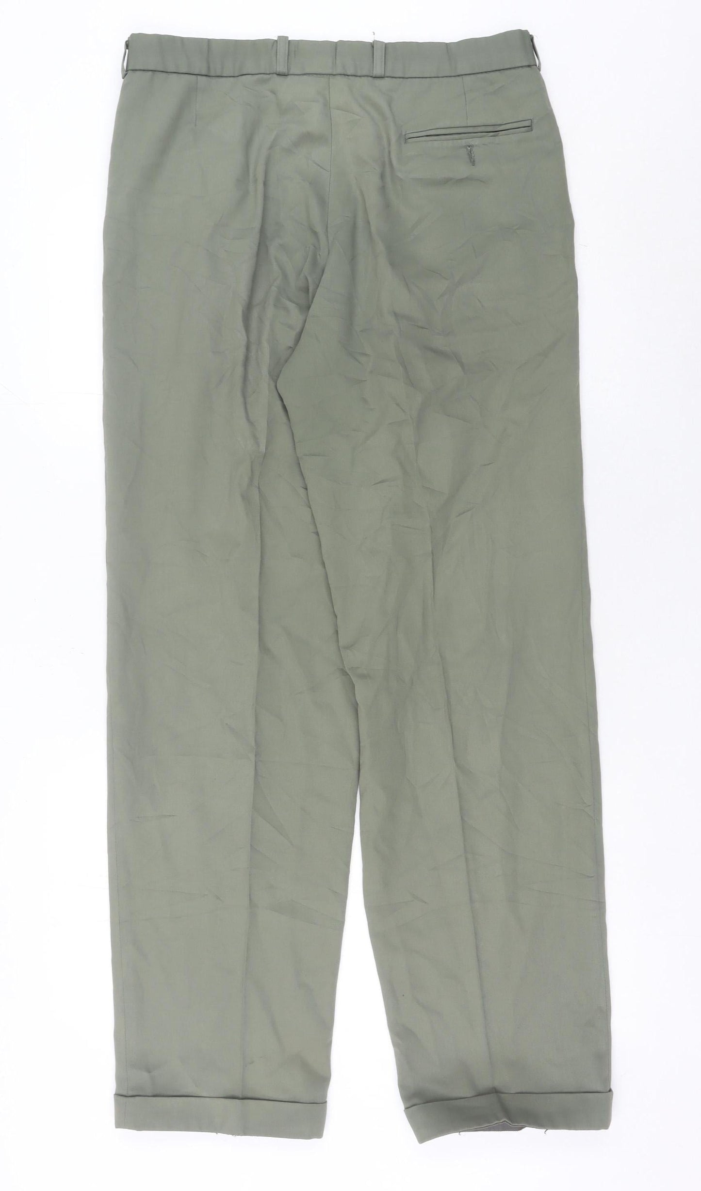 Marks and Spencer Men’s Green 34W 33L Pleated Straight Trousers