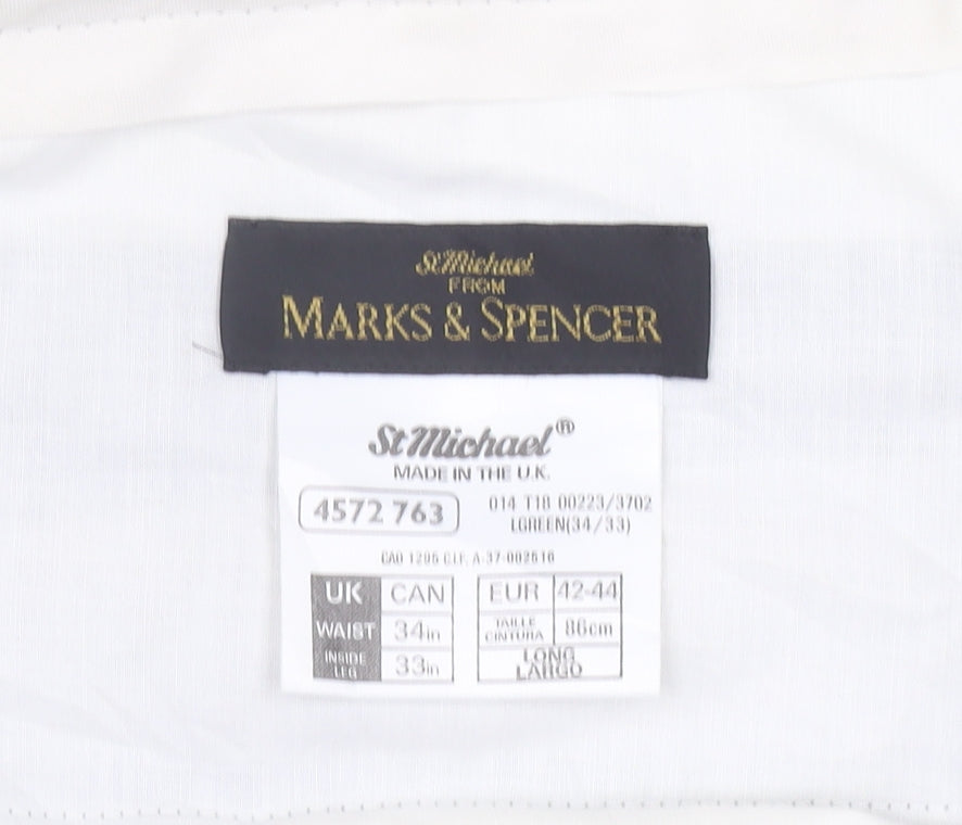 Marks and Spencer Men’s Green 34W 33L Pleated Straight Trousers