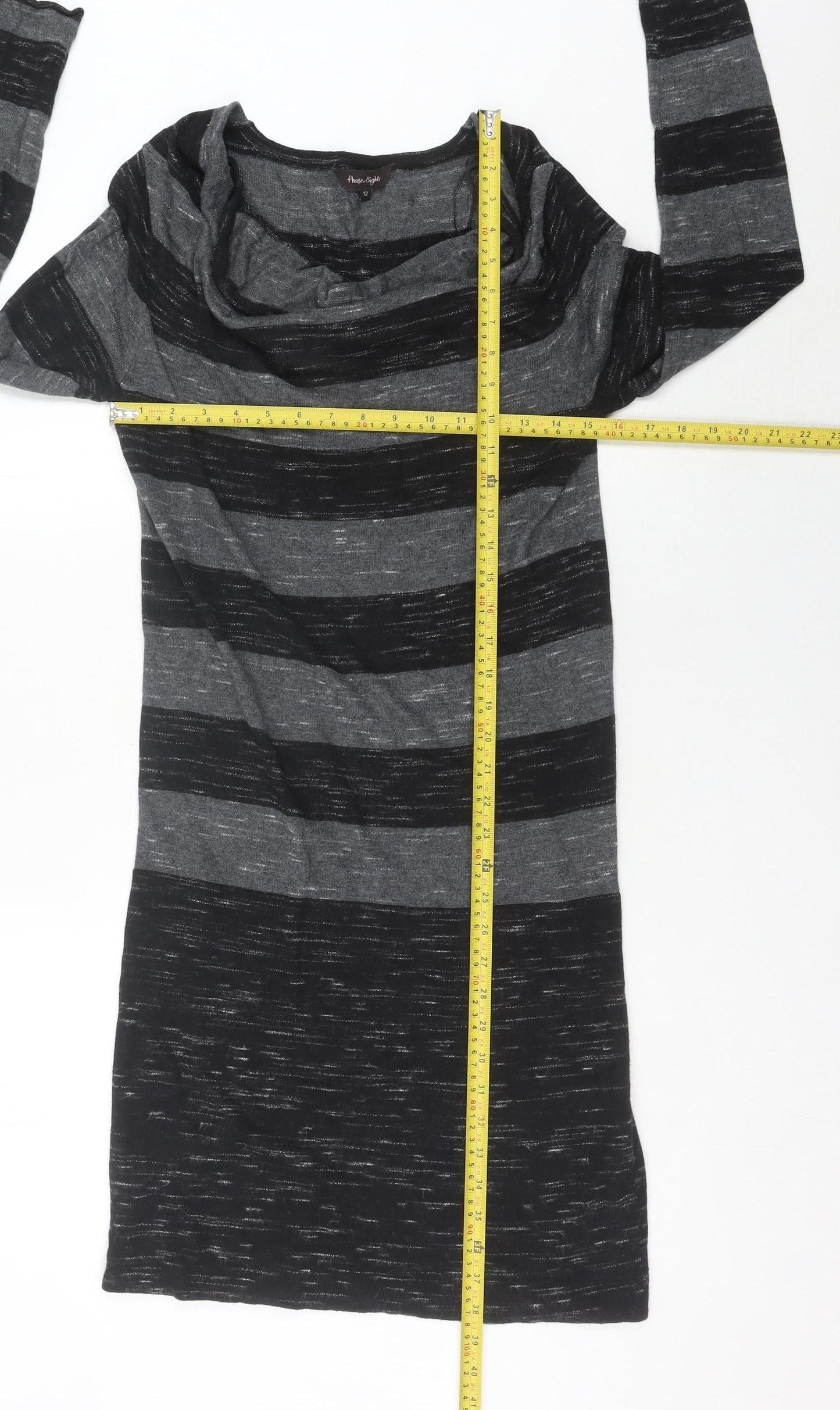 Phase Eight Women’s Grey Striped Cowl Neck Jumper Dress Size 12