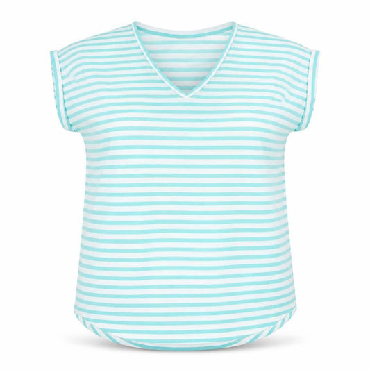 Suzanne Grae Women’s Blue Striped V-Neck Short Sleeve T-Shirt 2XL