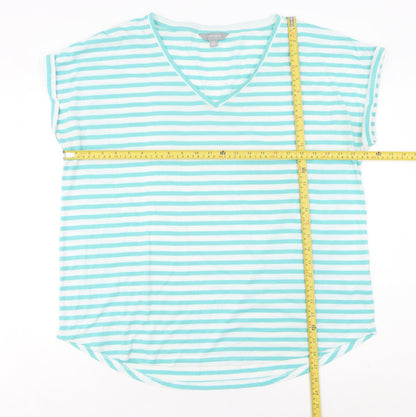Suzanne Grae Women’s Blue Striped V-Neck Short Sleeve T-Shirt 2XL