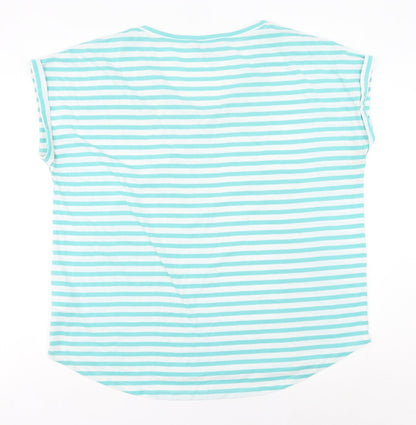 Suzanne Grae Women’s Blue Striped V-Neck Short Sleeve T-Shirt 2XL