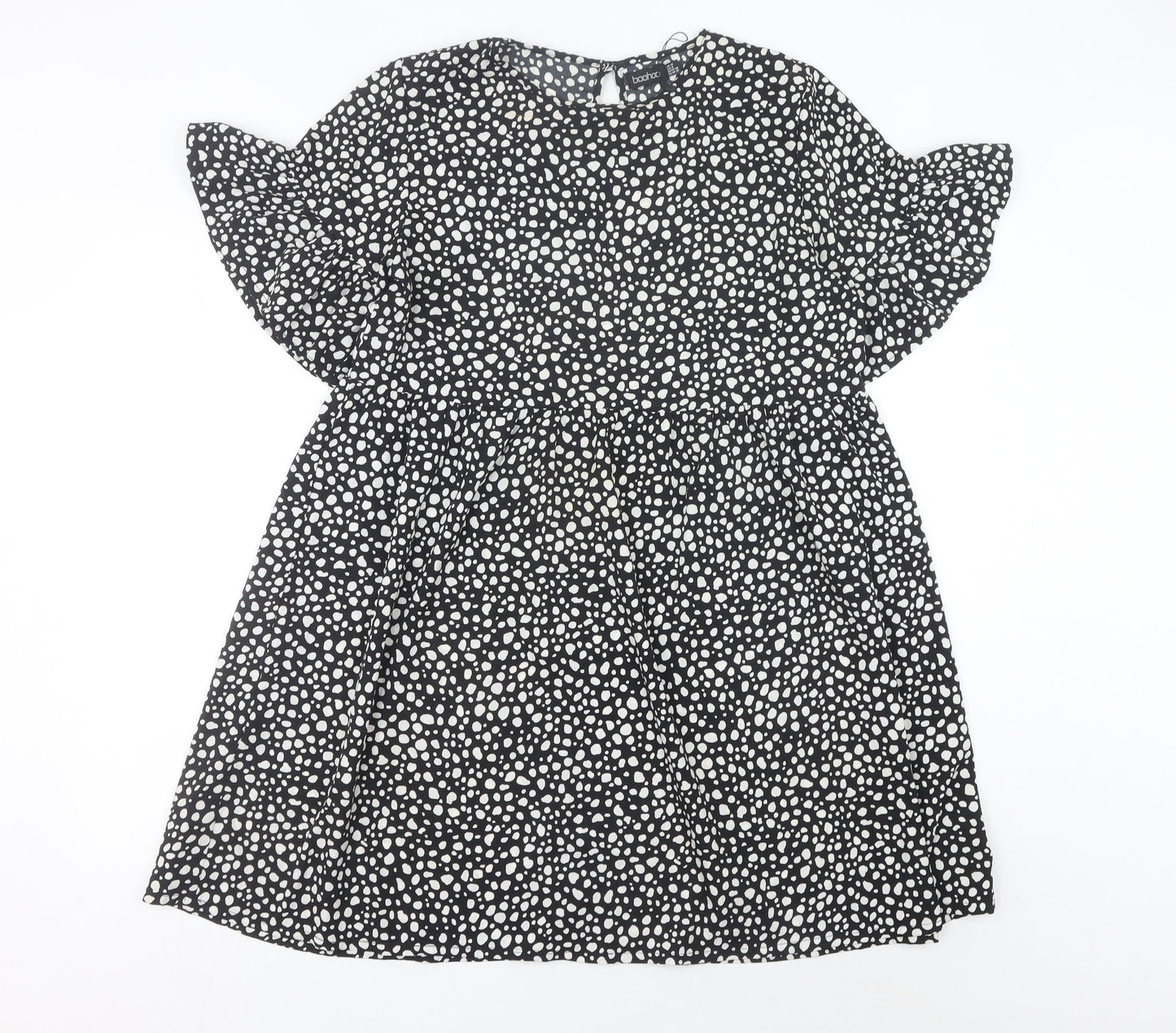 Boohoo Women’s Black Animal Print A-Line Dress Size 12