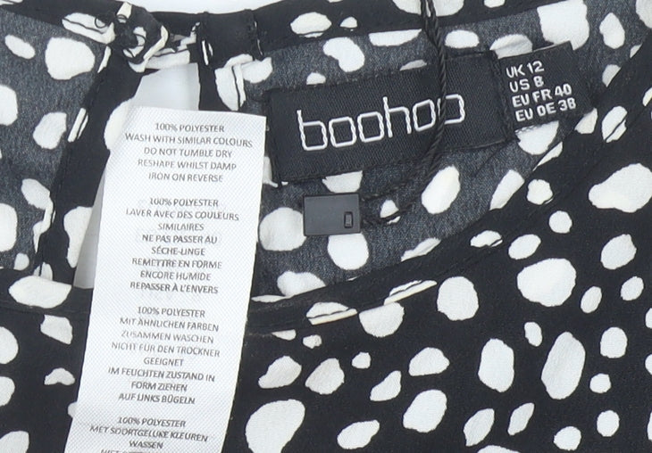 Boohoo Women’s Black Animal Print A-Line Dress Size 12