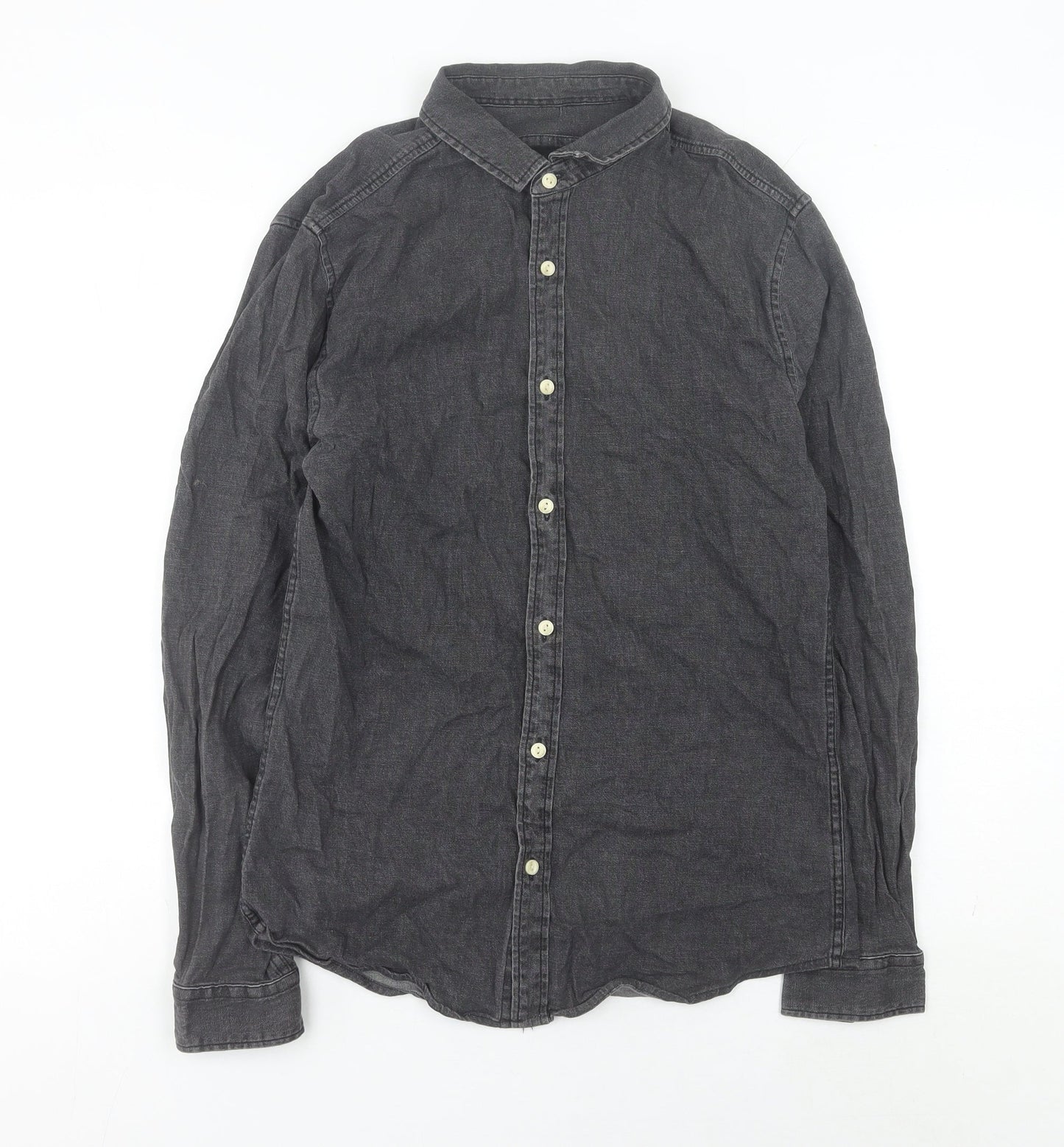 Very Men’s Grey Cotton Long Sleeve Button-Up Shirt M 40in