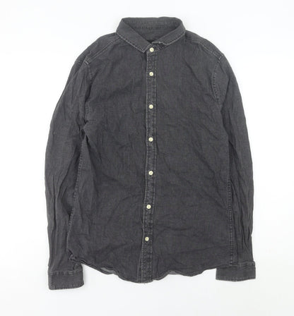 Very Men’s Grey Cotton Long Sleeve Button-Up Shirt M 40in