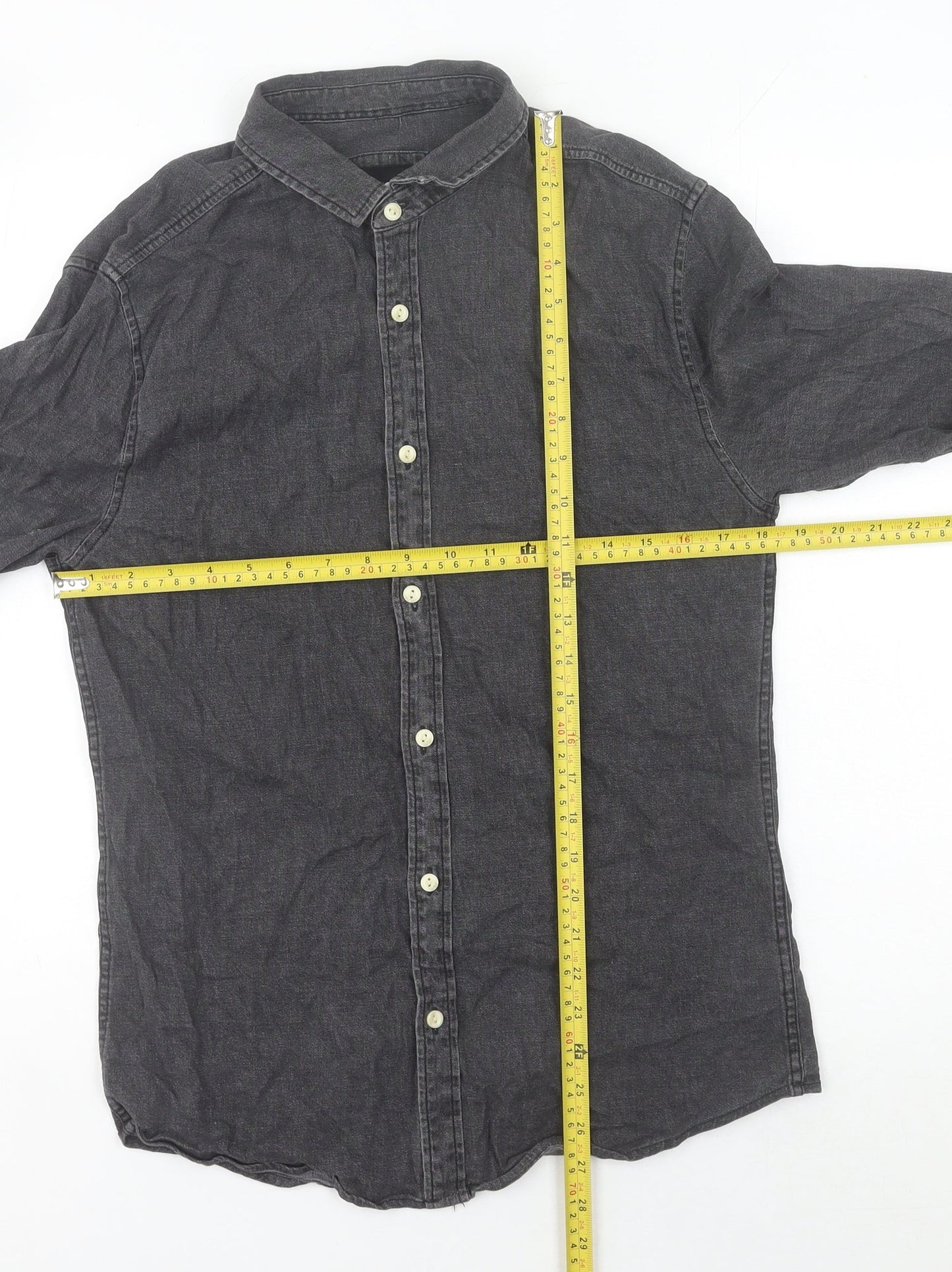 Very Men’s Grey Cotton Long Sleeve Button-Up Shirt M 40in