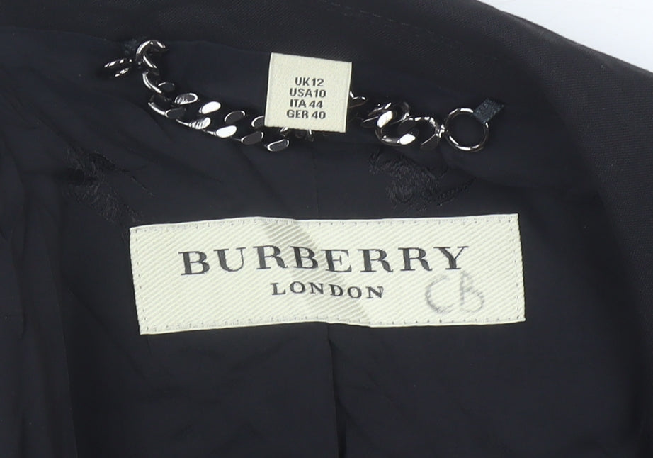 Burberry Women Black Wool Tailored Blazer UK 12 Classic Fit