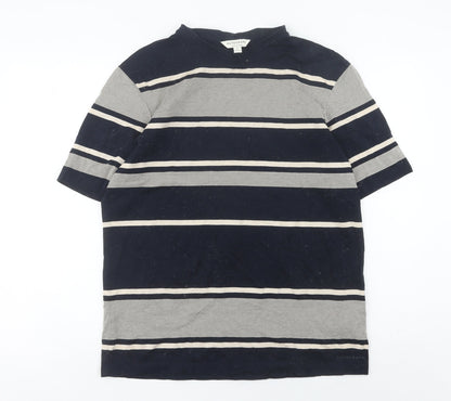 Marks and Spencer Men’s Blue Striped Cotton Crew Neck T-Shirt M