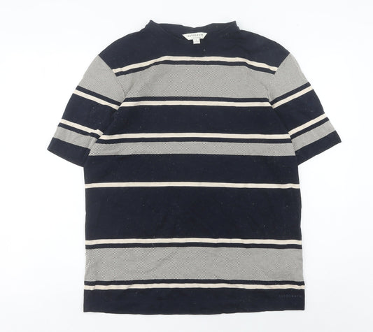 Marks and Spencer Men’s Blue Striped Cotton Crew Neck T-Shirt M