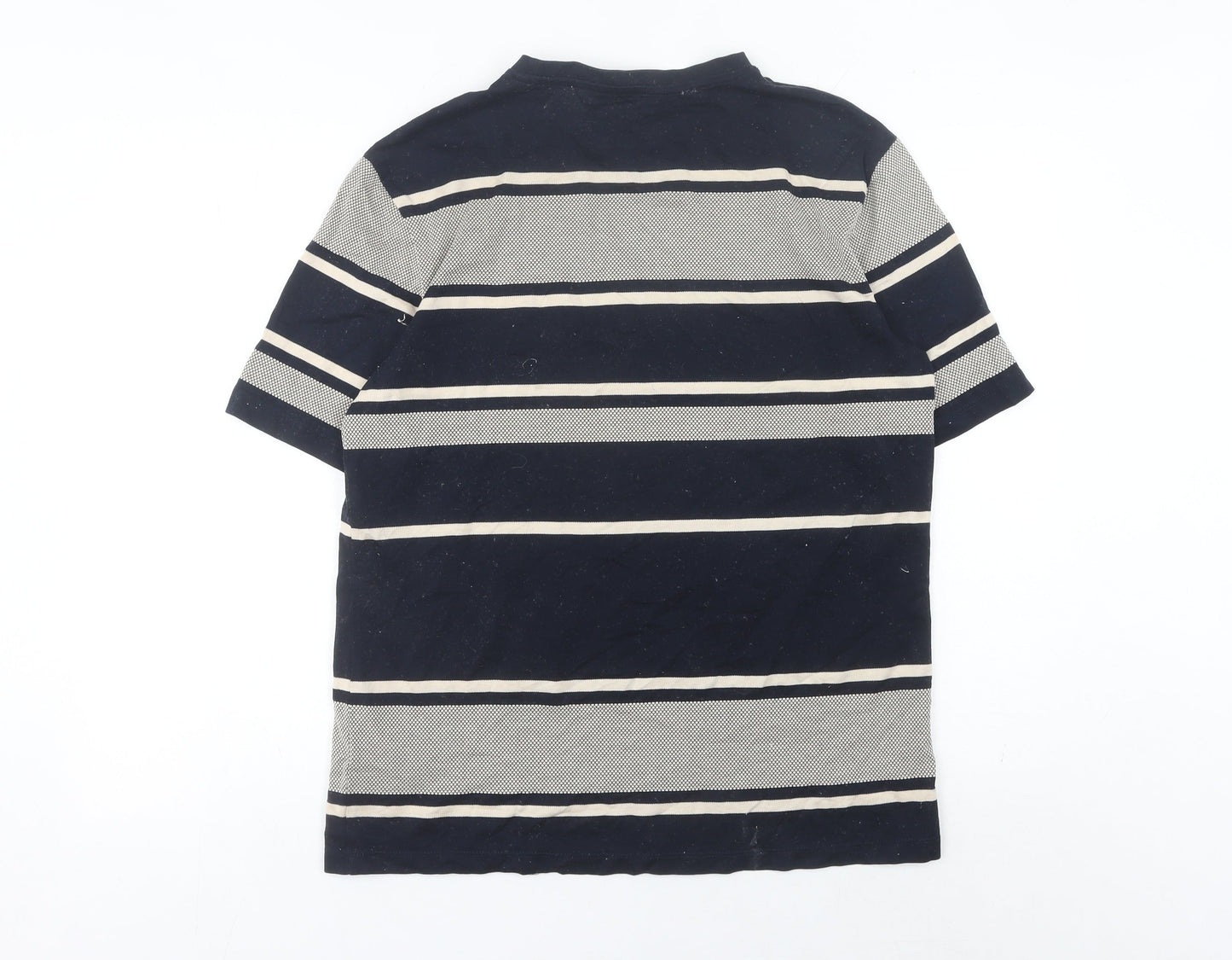 Marks and Spencer Men’s Blue Striped Cotton Crew Neck T-Shirt M