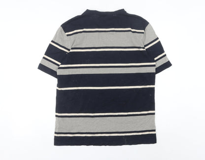 Marks and Spencer Men’s Blue Striped Cotton Crew Neck T-Shirt M