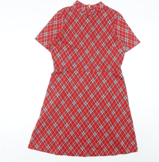 Next Women’s Red Plaid A-Line Short Dress Size 10