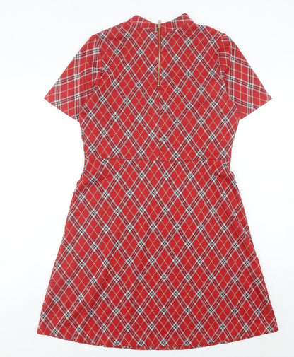Next Women’s Red Plaid A-Line Short Dress Size 10