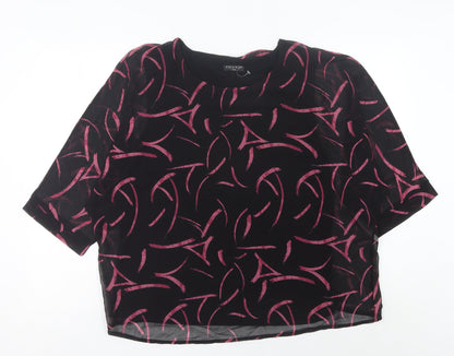 Viza Viz Women’s Black Pink Abstract Chiffon Blouse Size 14 3/4 Sleeve