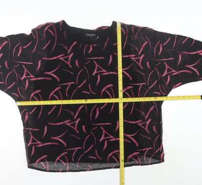 Viza Viz Women’s Black Pink Abstract Chiffon Blouse Size 14 3/4 Sleeve