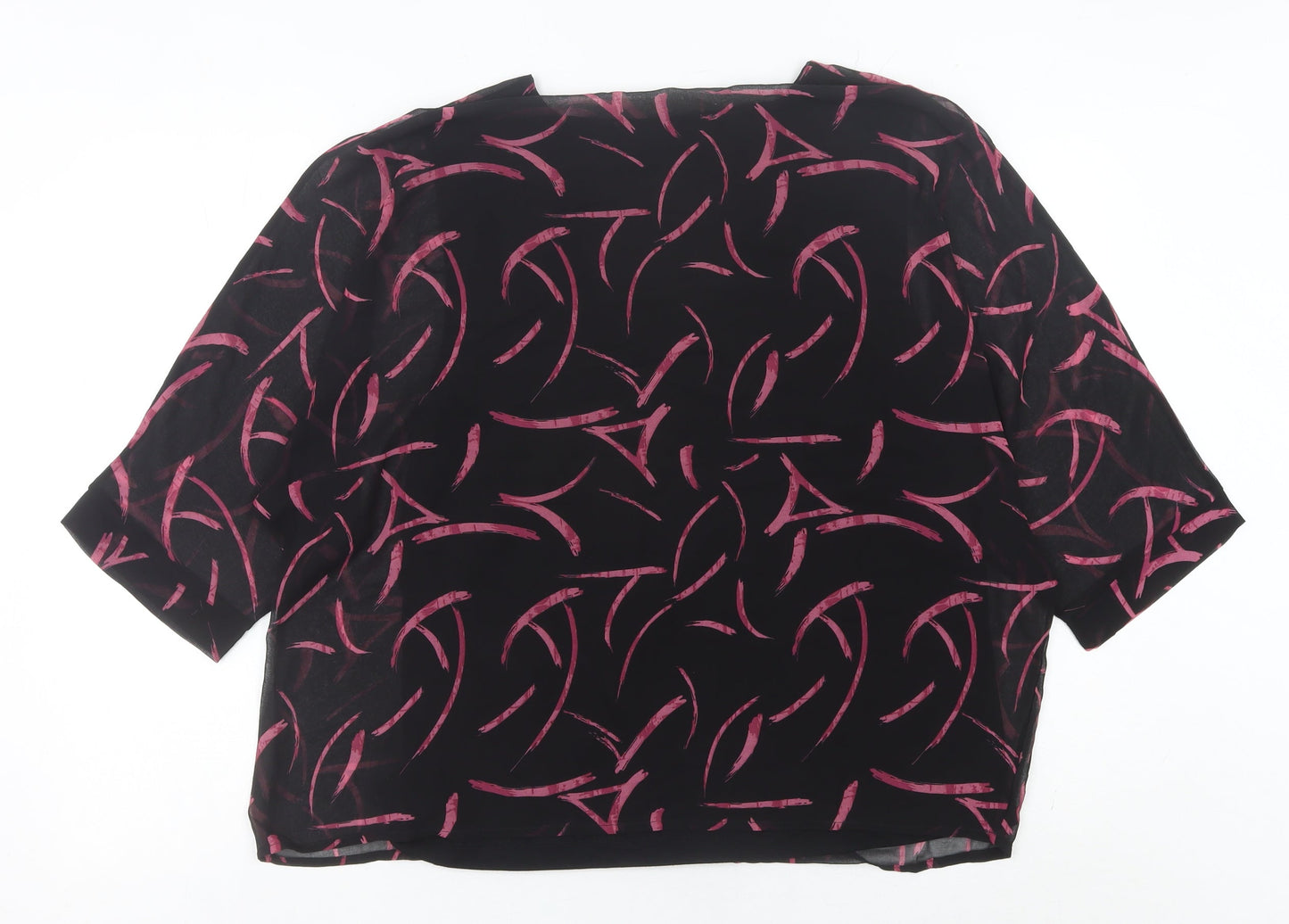 Viza Viz Women’s Black Pink Abstract Chiffon Blouse Size 14 3/4 Sleeve