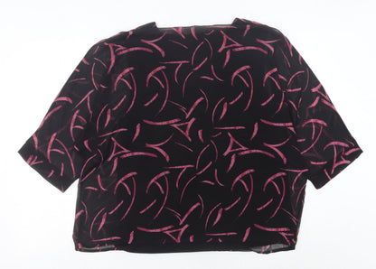 Viza Viz Women’s Black Pink Abstract Chiffon Blouse Size 14 3/4 Sleeve