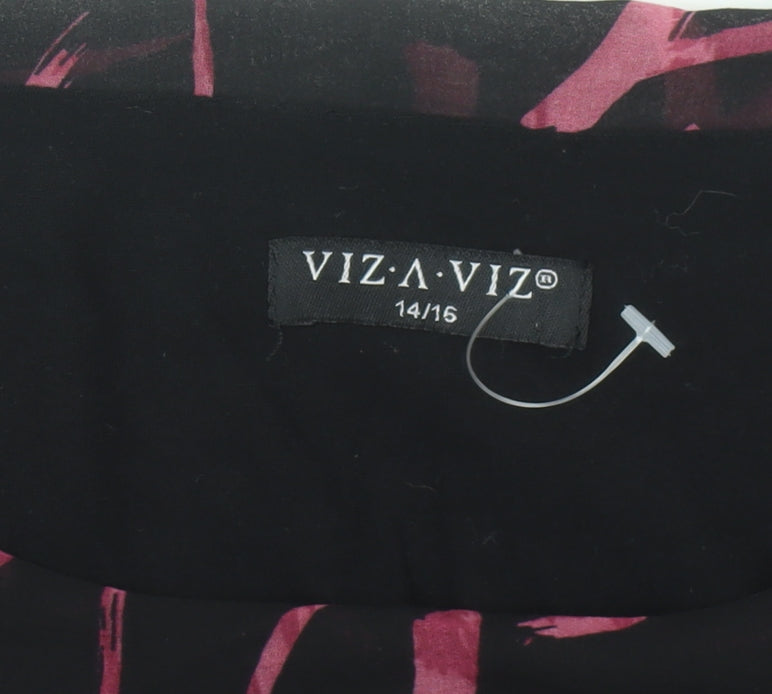 Viza Viz Women’s Black Pink Abstract Chiffon Blouse Size 14 3/4 Sleeve