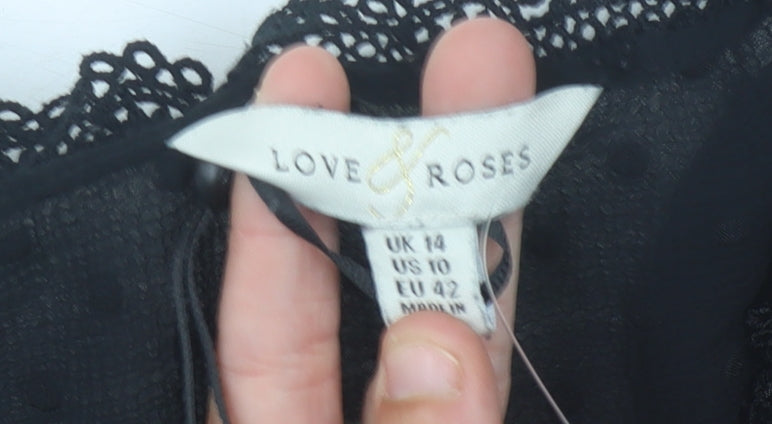 Womens UK Size 14 Love & Roses Black Tunic Blouse