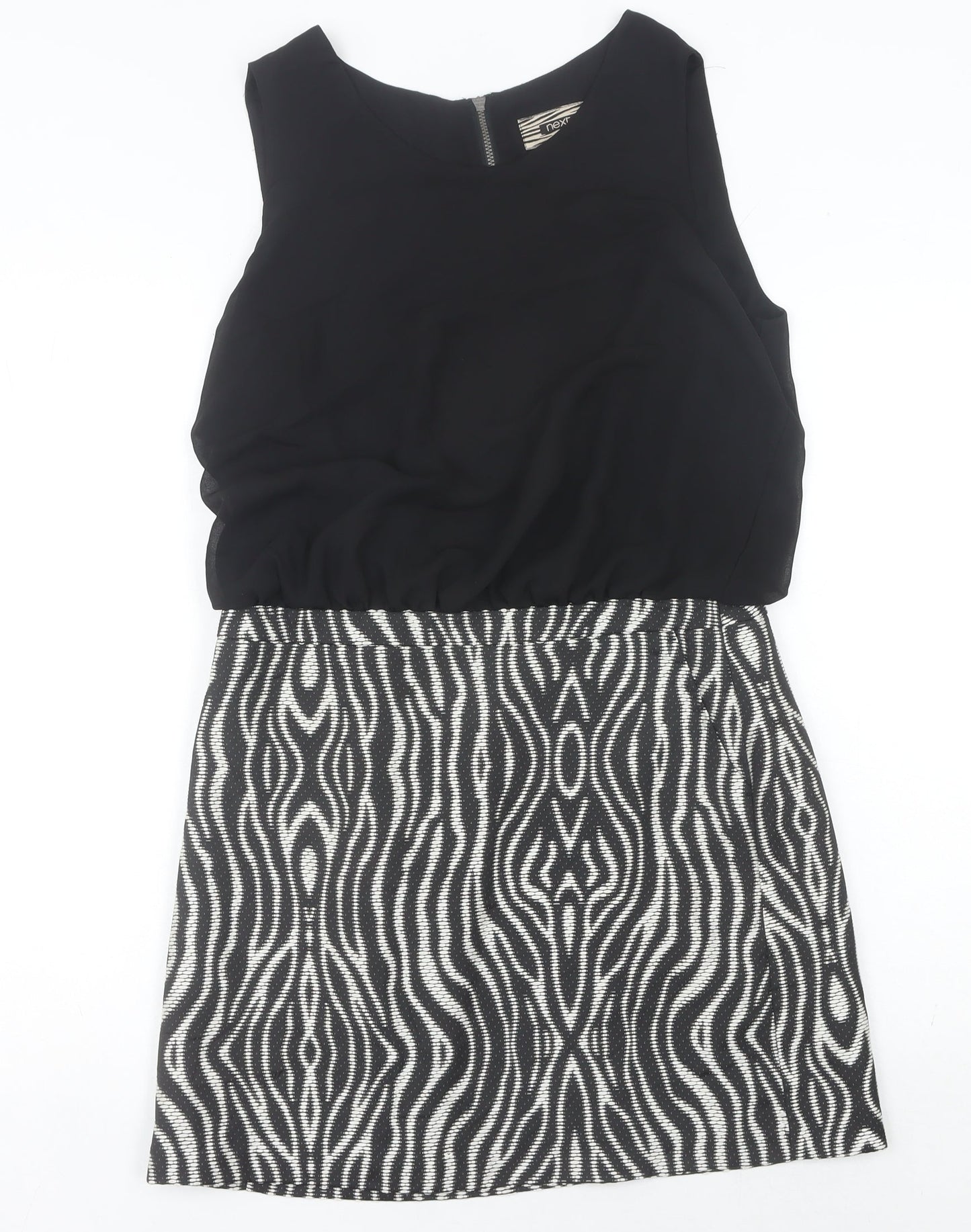 Next Women’s Black Animal Print Shift Dress Size 12 Sleeveless Short