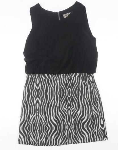 Next Women’s Black Animal Print Shift Dress Size 12 Sleeveless Short
