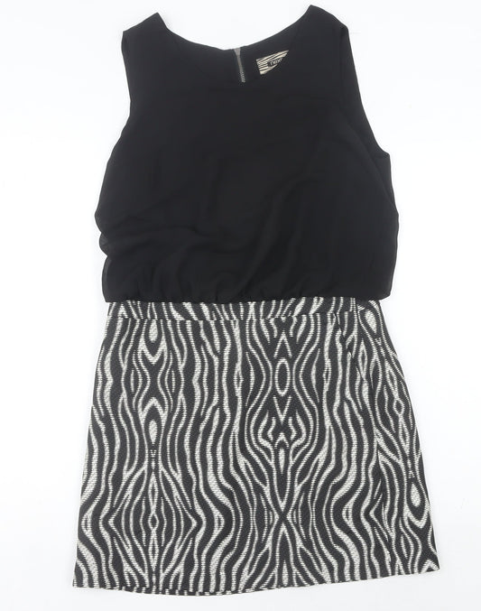 Next Women’s Black Animal Print Shift Dress Size 12 Sleeveless Short