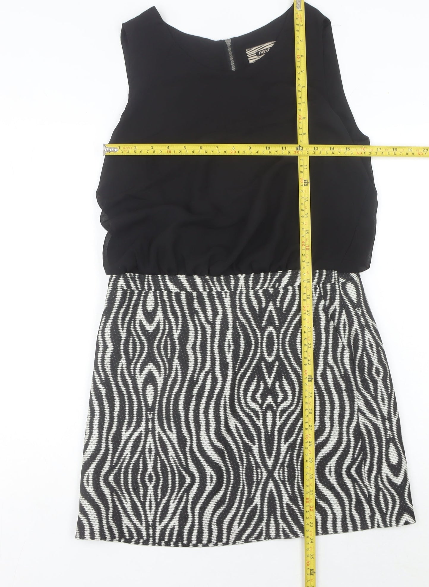 Next Women’s Black Animal Print Shift Dress Size 12 Sleeveless Short