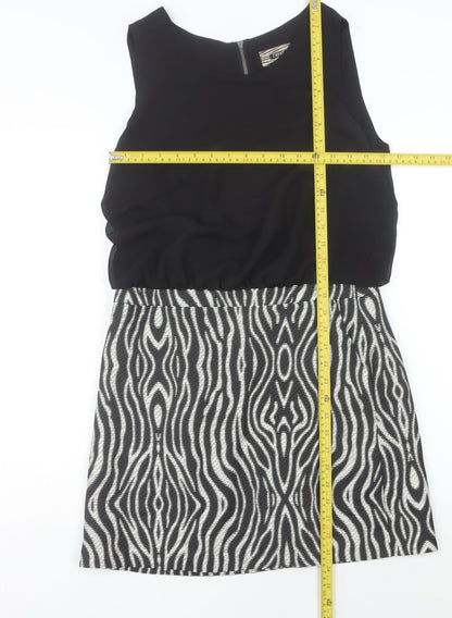 Next Women’s Black Animal Print Shift Dress Size 12 Sleeveless Short