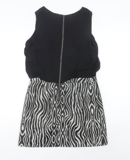 Next Women’s Black Animal Print Shift Dress Size 12 Sleeveless Short