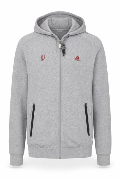 Front view of Adidas Men's Grey Full Zip Hoodie M Logo Sportswear
