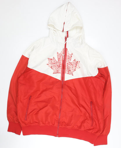 Nike Men's XL Red White Windbreaker Jacket Hooded Polyester