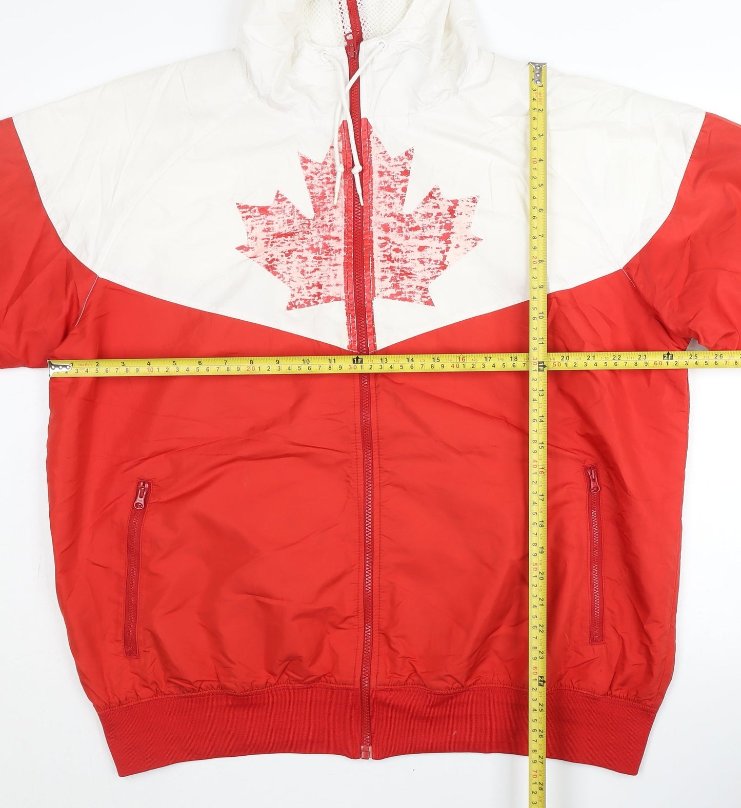 Nike Men's XL Red White Windbreaker Jacket Hooded Polyester