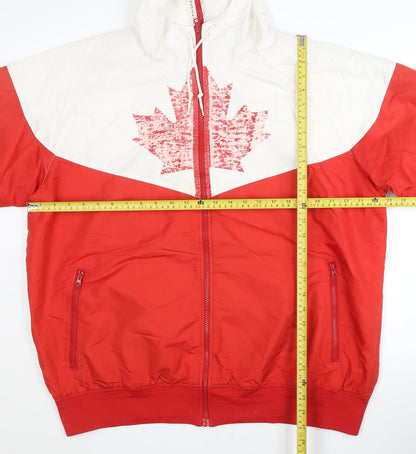 Nike Men's XL Red White Windbreaker Jacket Hooded Polyester