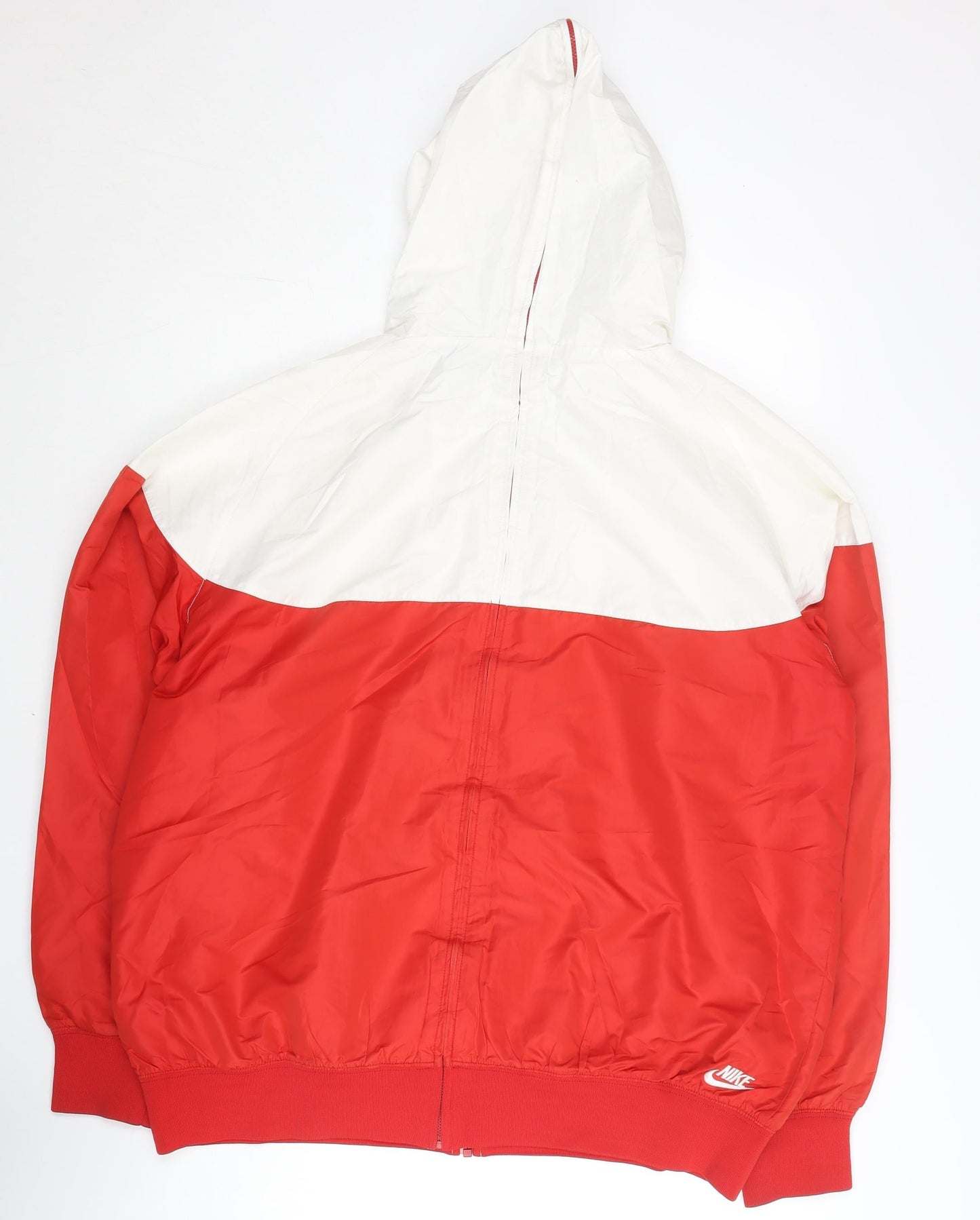Nike Men's XL Red White Windbreaker Jacket Hooded Polyester