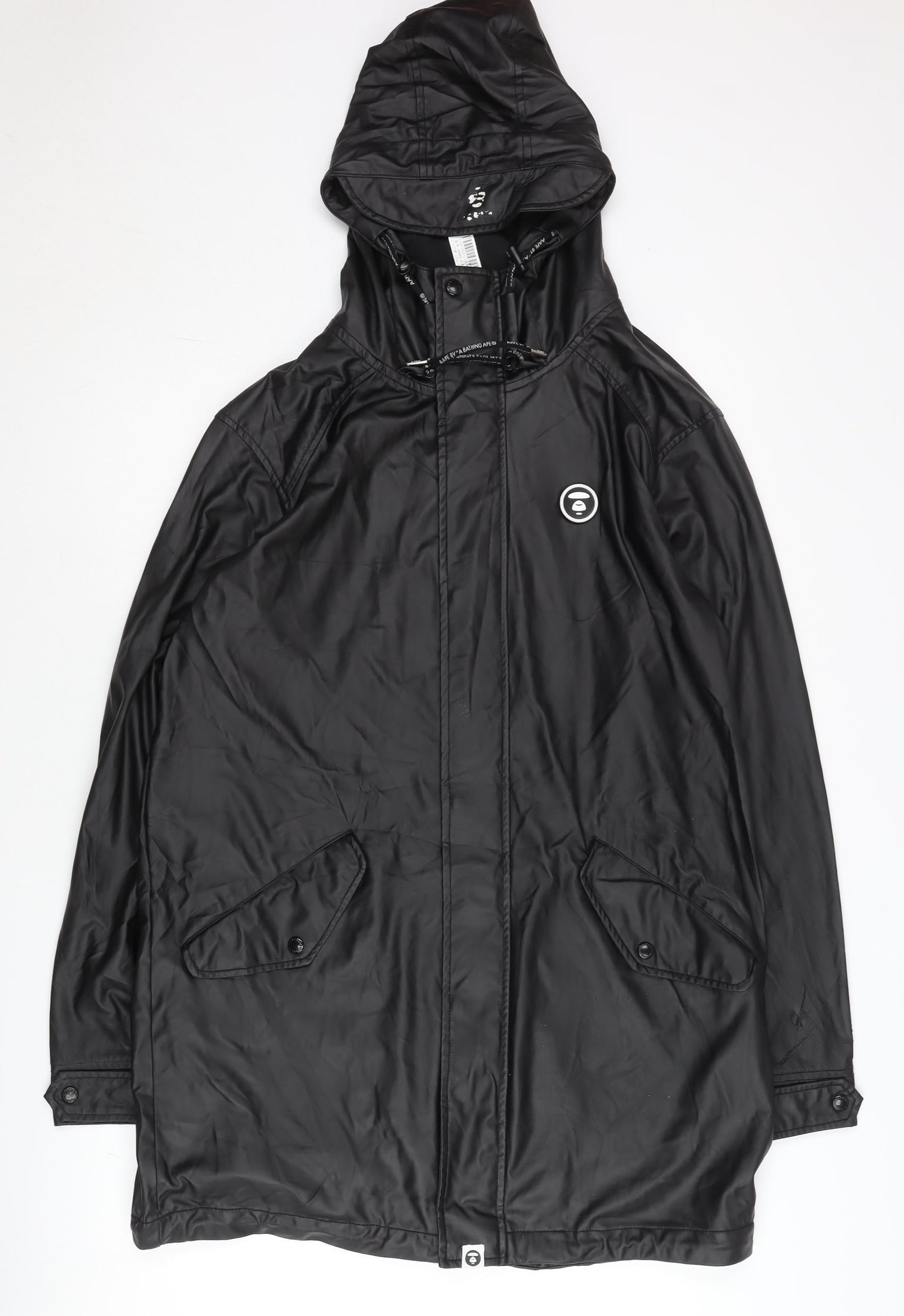 Aape Men's Black XL Parka Jacket with Hood and Logo Detail