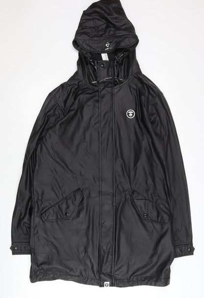 Aape Men's Black XL Parka Jacket with Hood and Logo Detail