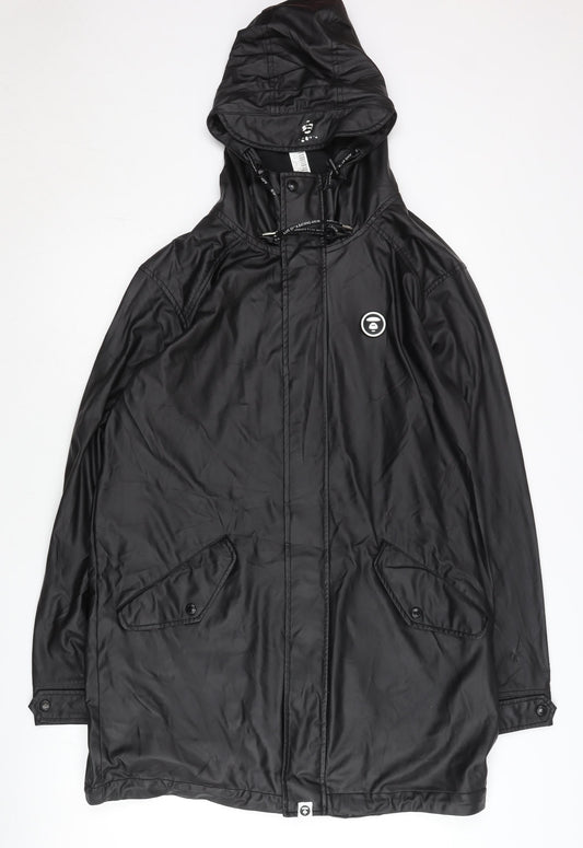 Aape Men's Black XL Parka Jacket with Hood and Logo Detail