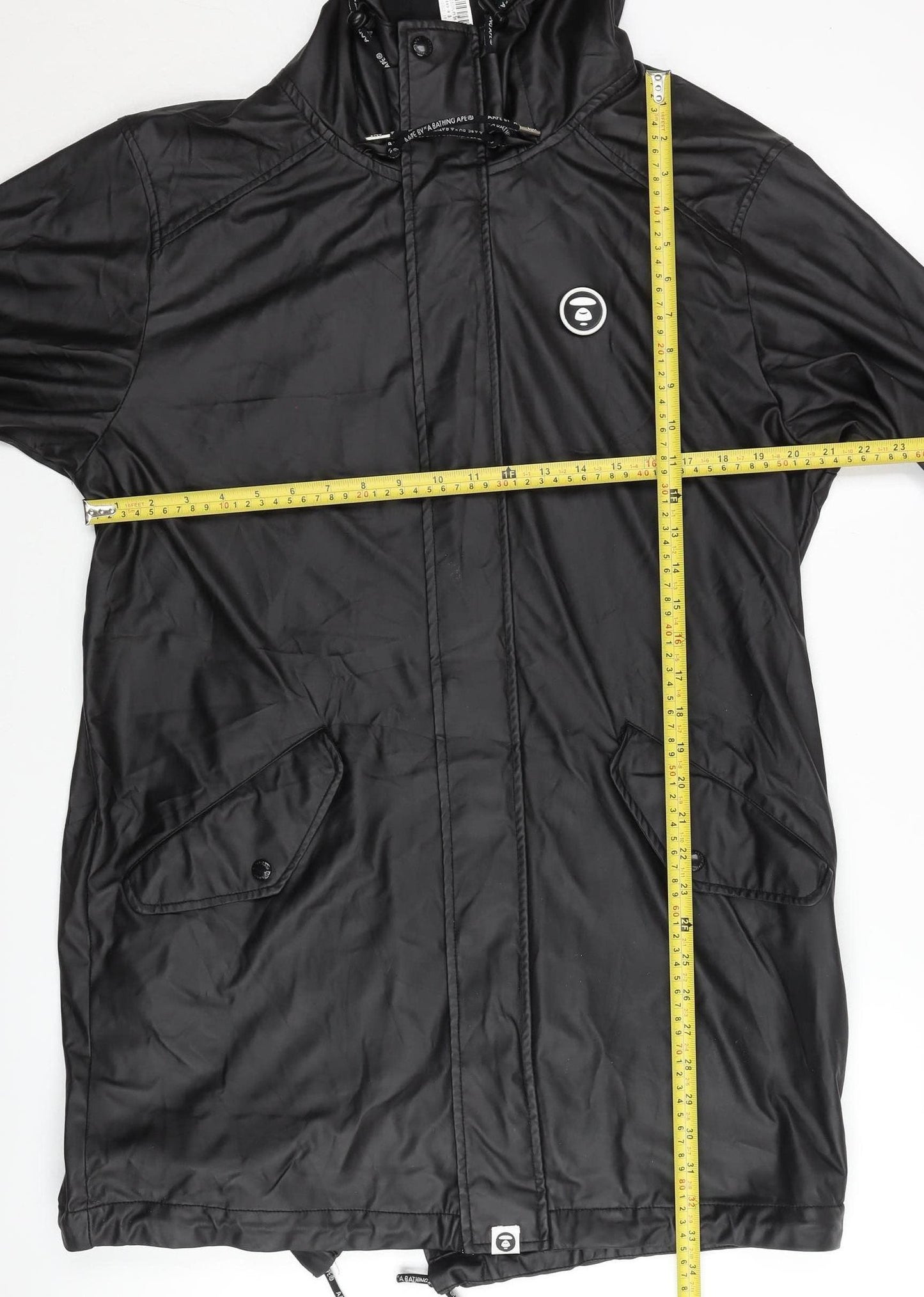 Aape Men's Black XL Parka Jacket with Hood and Logo Detail