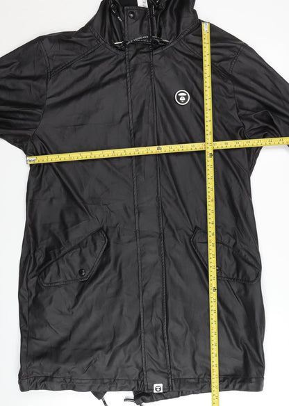 Aape Men's Black XL Parka Jacket with Hood and Logo Detail