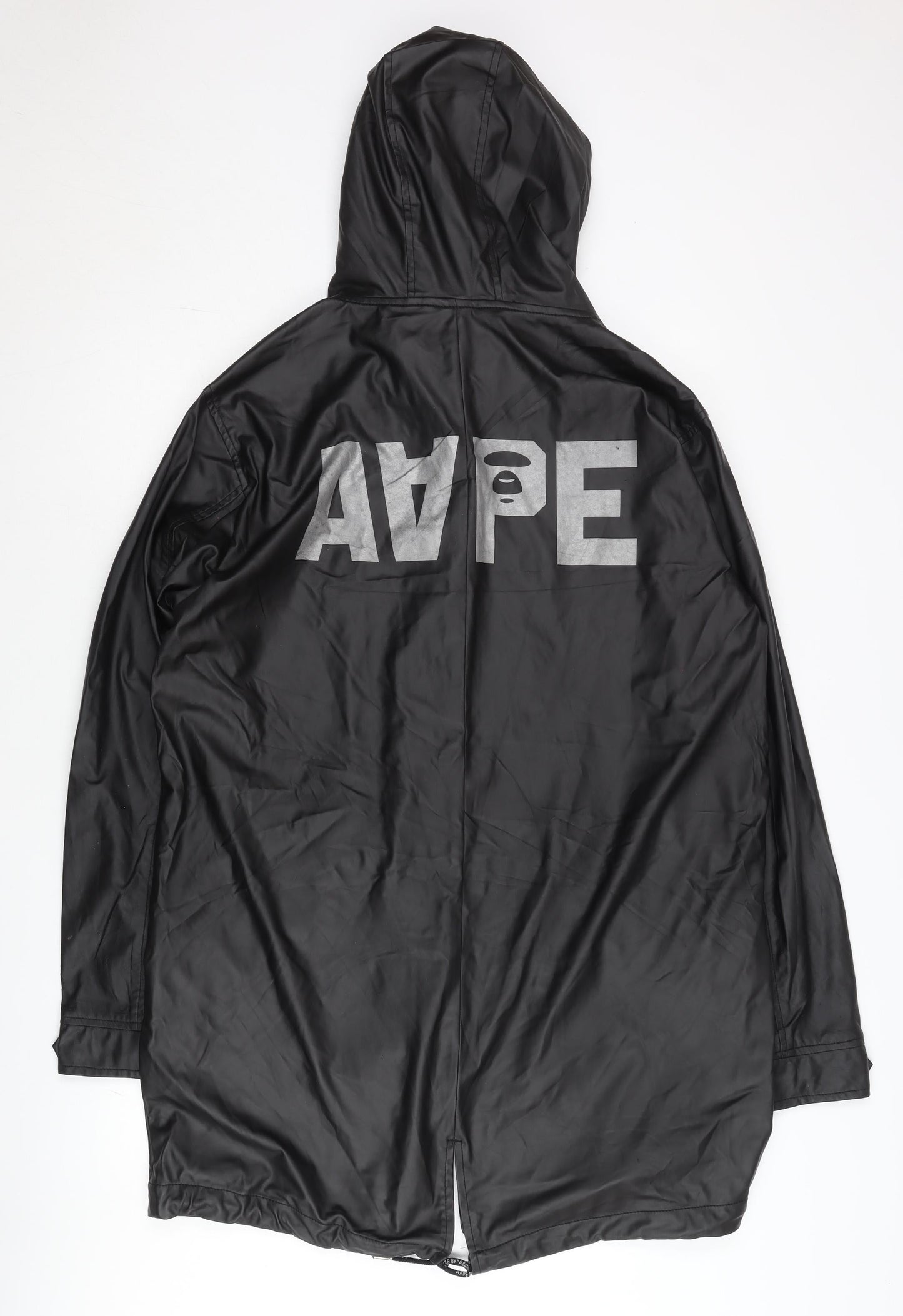 Aape Men's Black XL Parka Jacket with Hood and Logo Detail