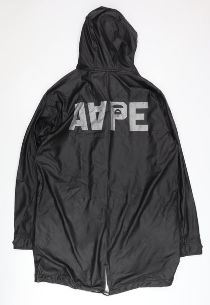 Aape Men's Black XL Parka Jacket with Hood and Logo Detail