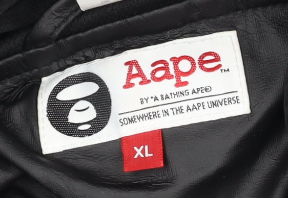 Aape Men's Black XL Parka Jacket with Hood and Logo Detail