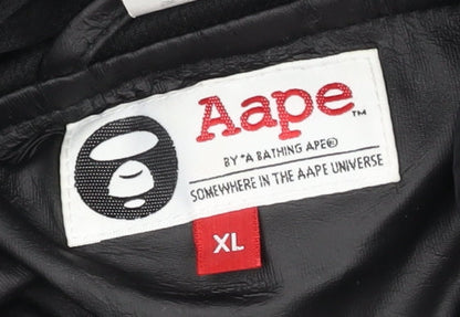 Aape Men's Black XL Parka Jacket with Hood and Logo Detail
