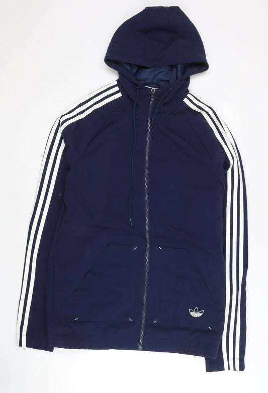 adidas Men’s Blue XS Windbreaker Jacket Full Zip Hooded Nylon