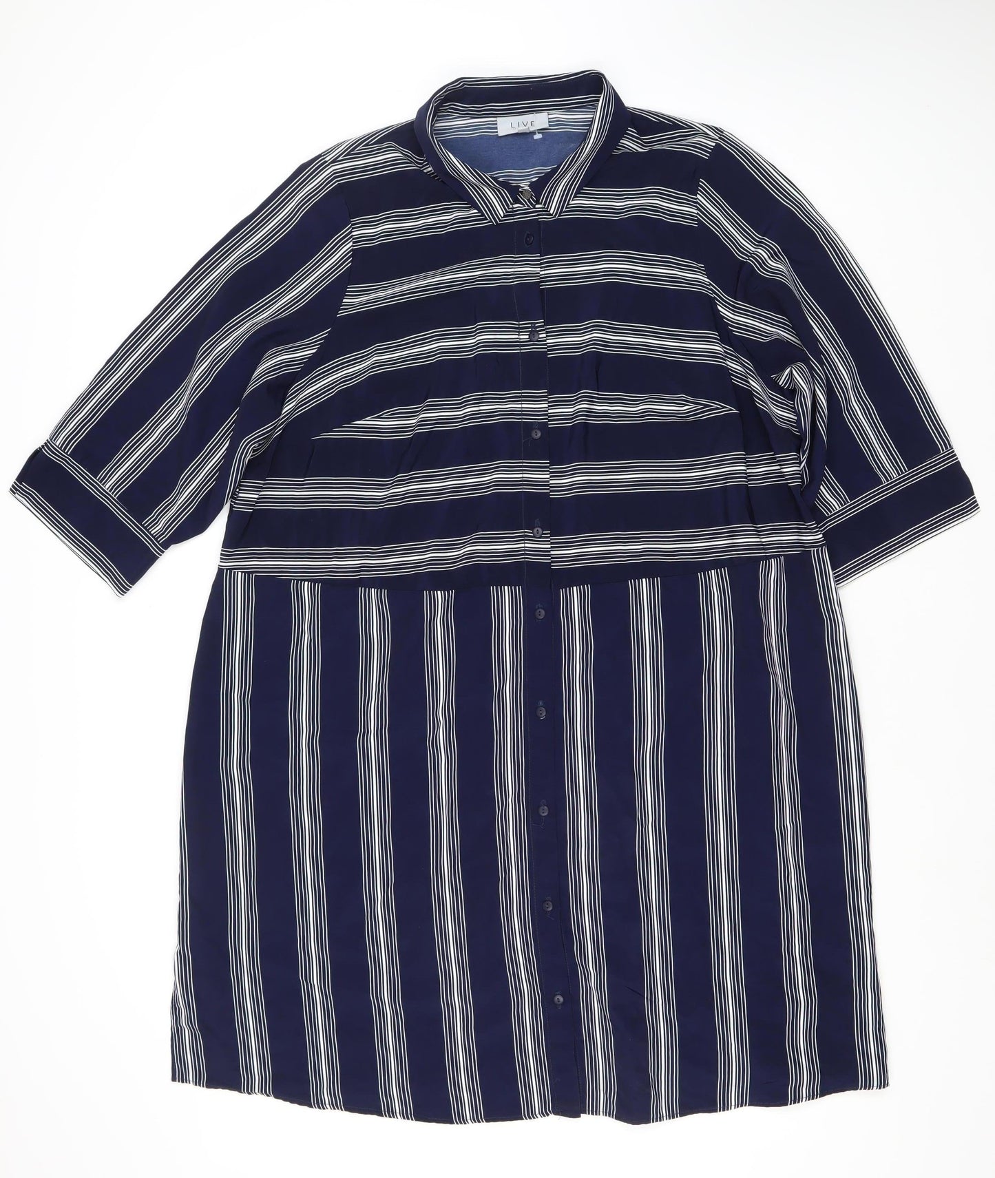 LIVE FOR THE WEEKEND Women’s Blue Striped Shirt Dress Size 22