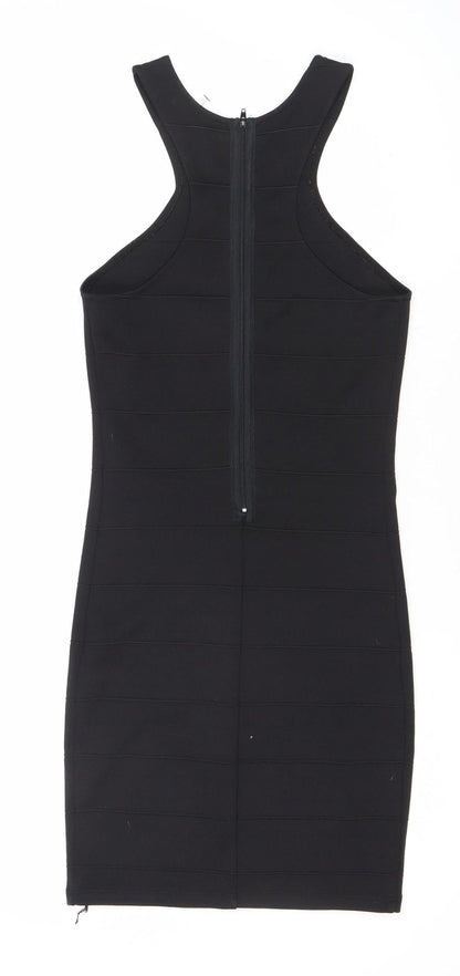 Topshop Women’s Black Bodycon Knit Dress UK 6 Scoop Neck Sleeveless